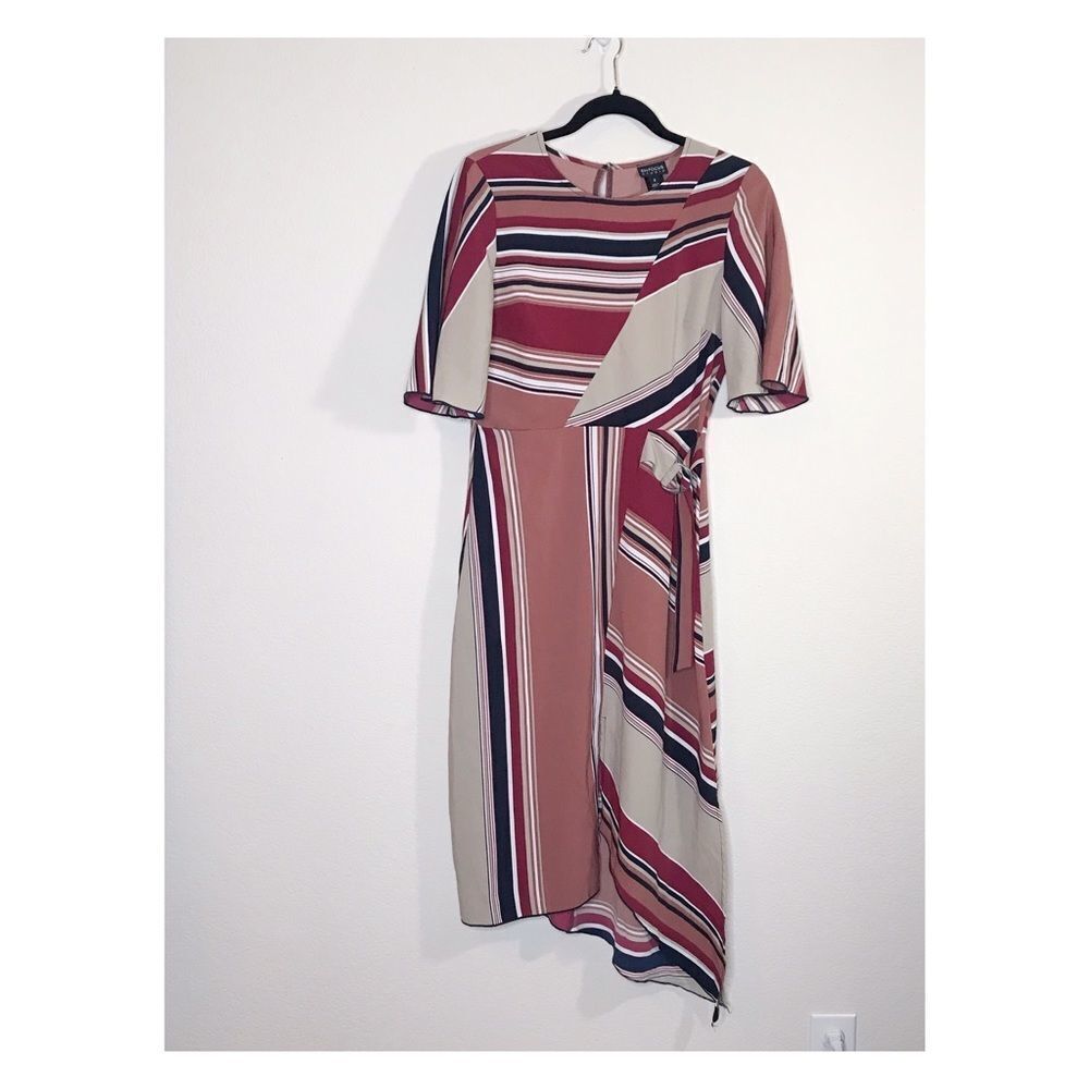 ‎Asymmetrical hem striped midi dress